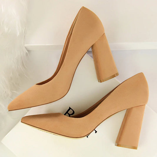 Elegant Women's Pointed Toe Flock Suede Heels