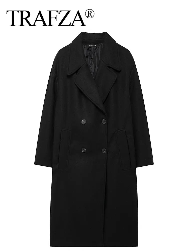 TRAFZA Women's Long Sleeve Lapel Coat - Warm Thick Trench Jacket