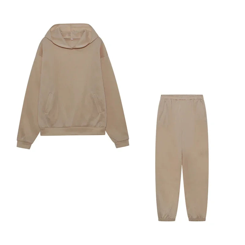 Women's Thickened Long-Sleeve Hoodie and Drawstring Pants Set