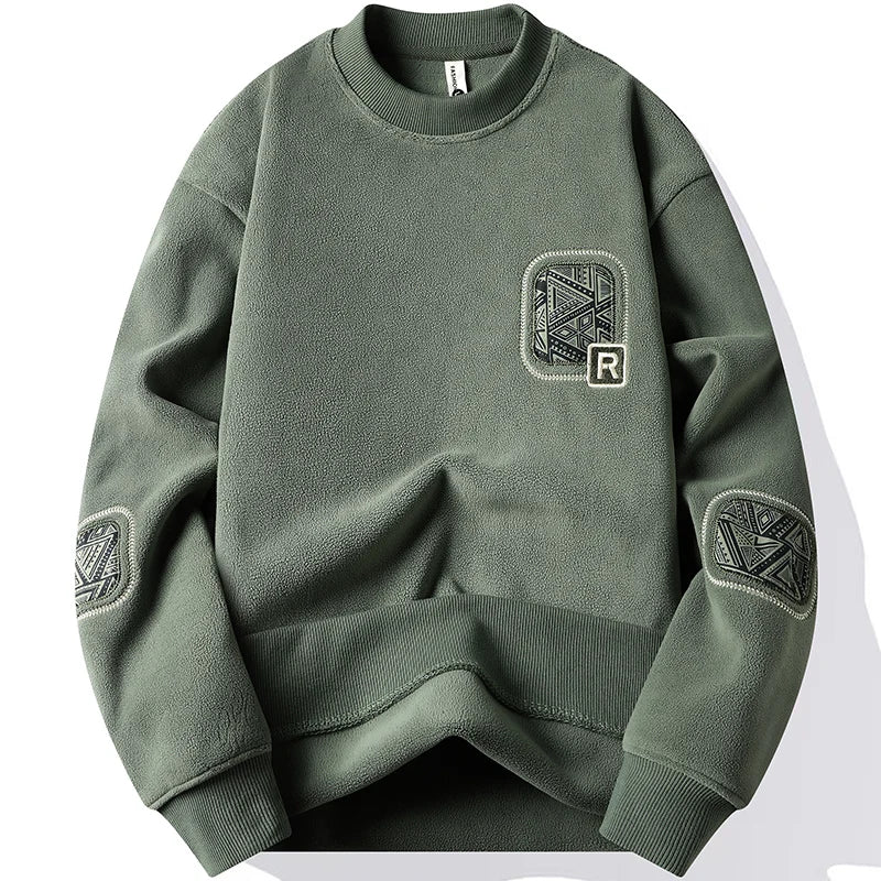 Men's Thick Embroidered Fleece-Lined Sweater