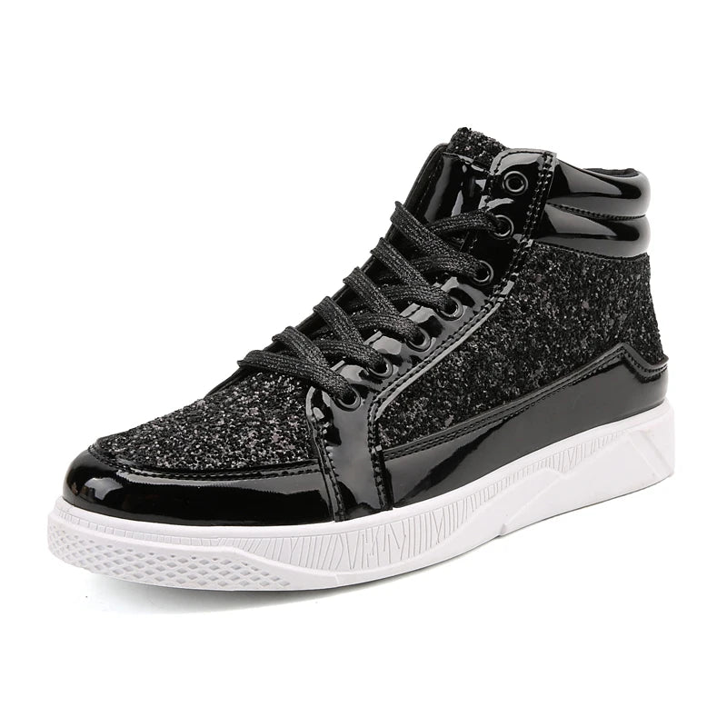 Men's High Top Sneakers - Gold, Silver & Black Color Options