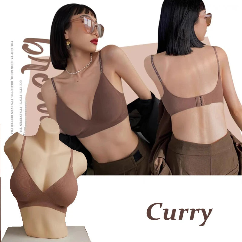 Women's Seamless Deep V Neck Bralette - Comfortable & Stylish Wireless Bra