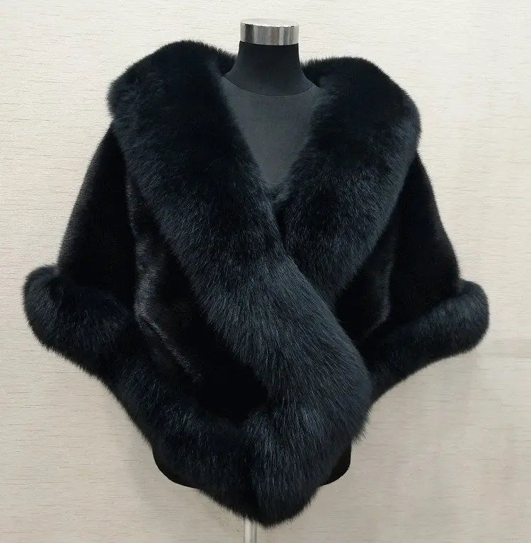 Women's Faux Fur Shawl Jacket - Thick, Warm, and Stylish Faux Fur Wrap