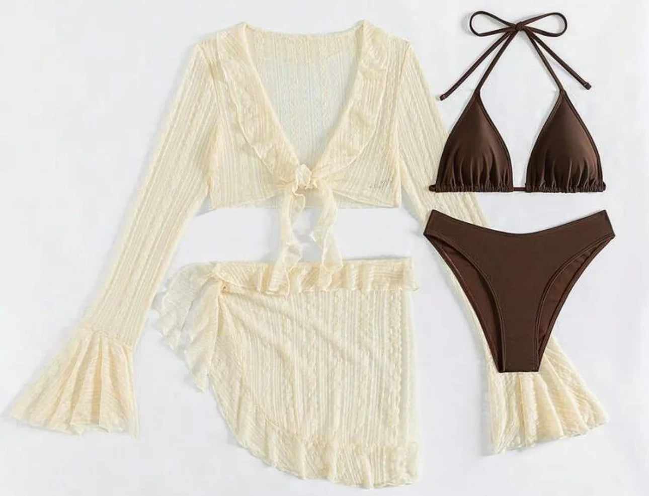 Women's Four-Piece Long-Sleeve Cover-Up Swimwear Set - Stylish Bikini & Beach Cover-Up