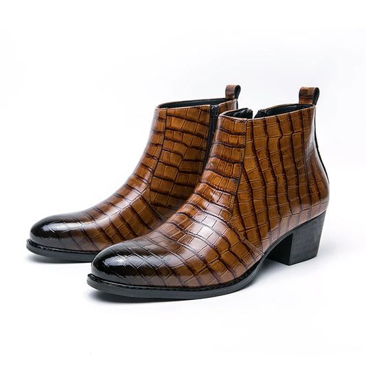Men's Luxury Leather Ankle Boots with High Heels
