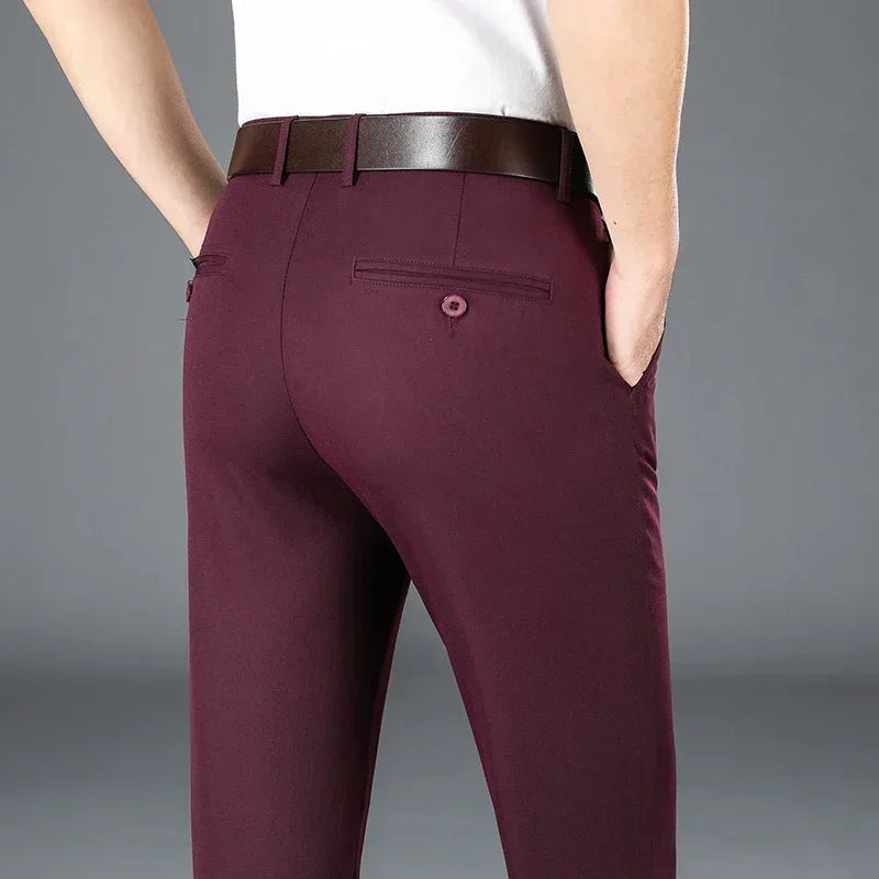 Men's Casual Long Elastic Straight Pants - Various Colors
