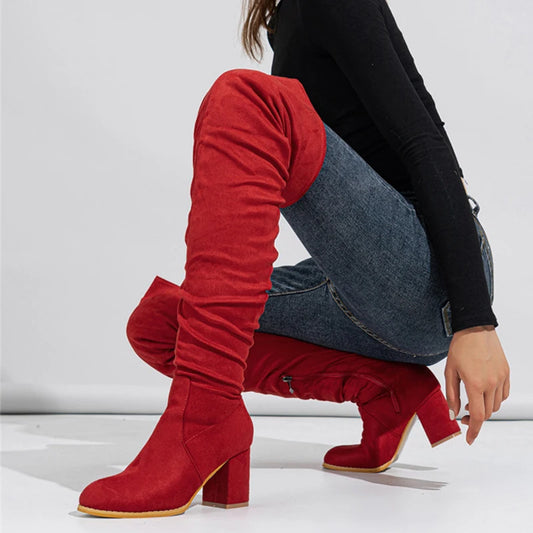 Women's Over-the-Knee Boots - Toe Zip, Thigh-High Shoes with Square Heels
