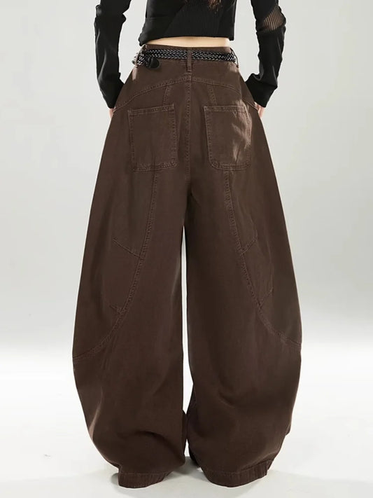 vintage Baggy Women's Pants Wide Leg Cotton Long Trousers
