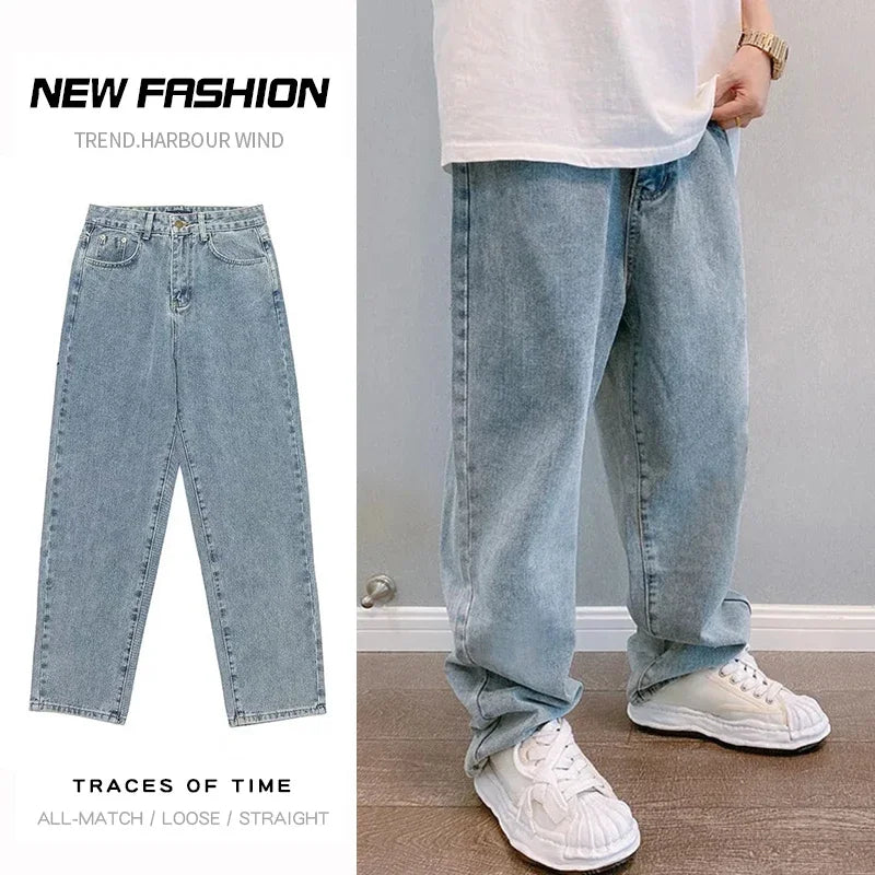 Men's Baggy Jeans - Oversized Straight Fit Wide Leg Denim Pants
