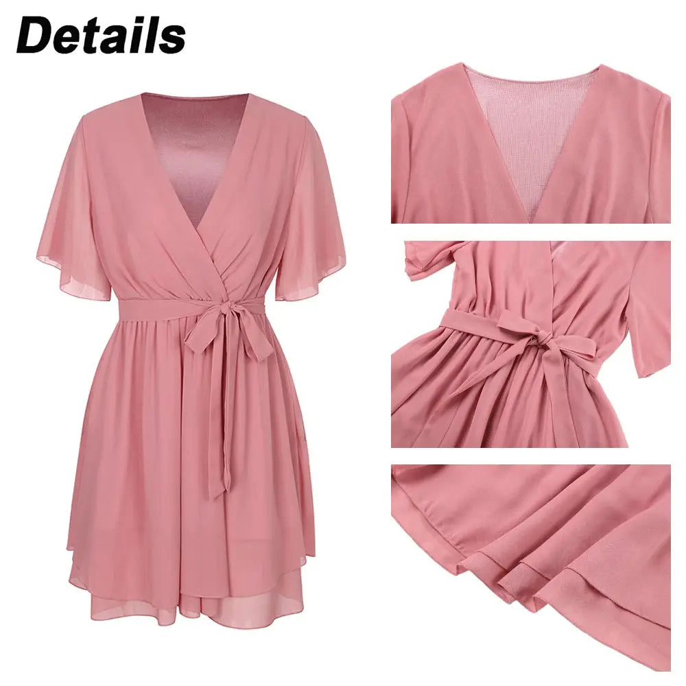Slim Fit Short Sleeve Chiffon Dress for Women