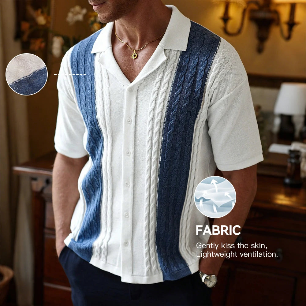 Men's Knit Lapel Polo Shirt – Stylish Striped Design, Light Luxury & Breathable Fabric