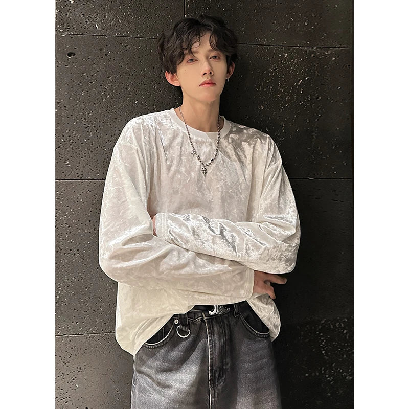 Men's Vintage Velvet Long Sleeve Crew Neck Sweater