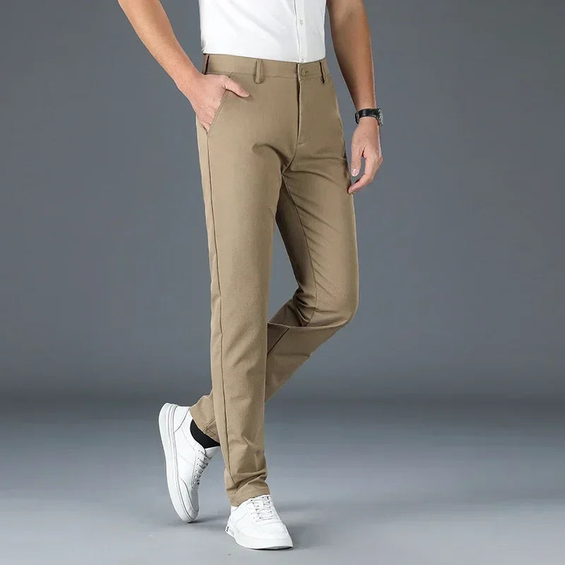 Men's Casual Long Elastic Straight Pants - Various Colors
