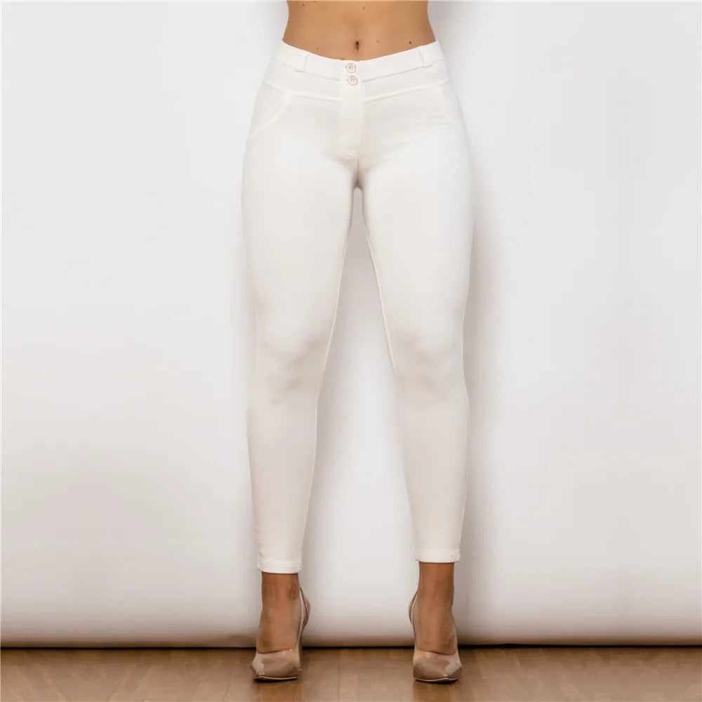 Women's Slim Fit Stretch Skinny Pants - High-Waisted Pencil Trousers with Push-Up Design