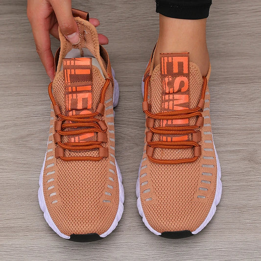 Regenerate Delete Women's Breathable Knitted Mesh Sneakers - Lightweight Lace up Shoes