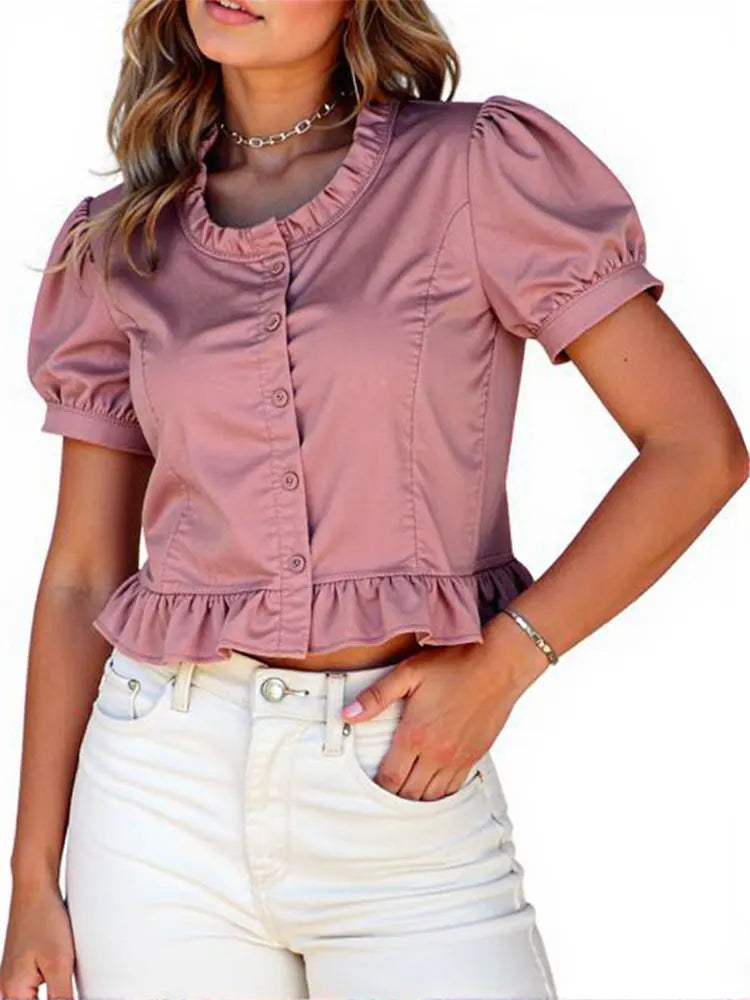 Elegant Women's Korean Ruffle Chiffon Blouse