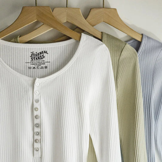 Slim-Fit Buttoned Henley Shirt for Women – Maden Women's Casual Top