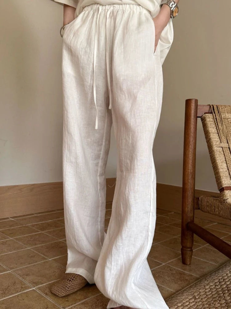 Women's Casual Wide-Leg High-Waisted Pants - Comfortable Thin Fit for Women