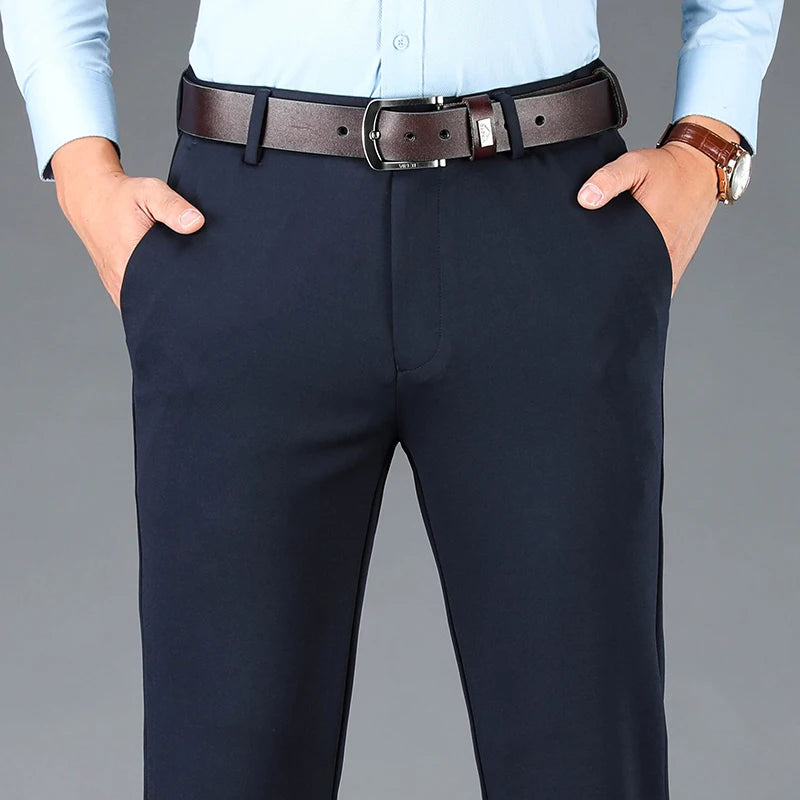 Men's Stretch Business Suit Pants - Straight-Leg Design for Comfort and Style