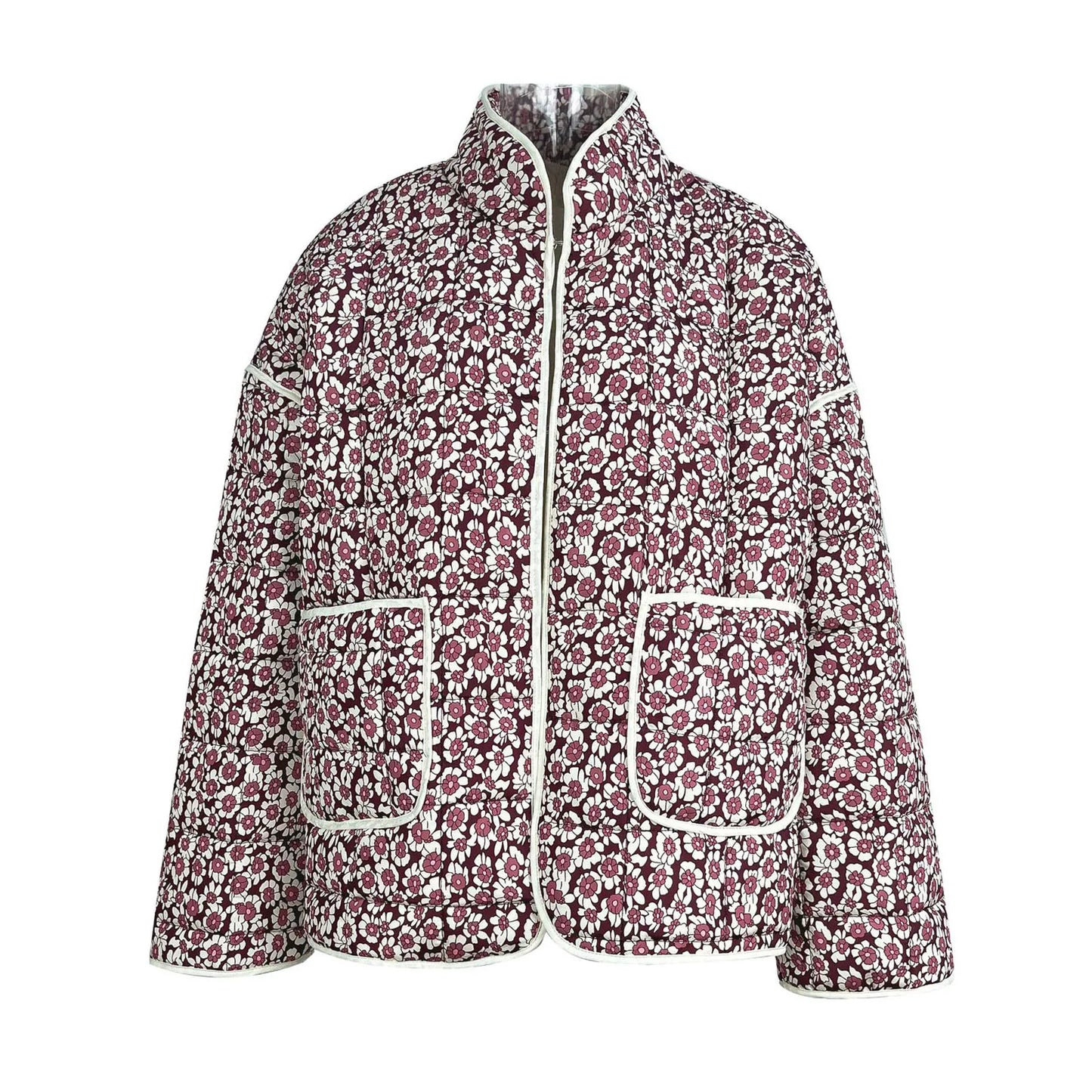 Women's Floral Print Lightweight Padded Quilted Cardigan Jacket
