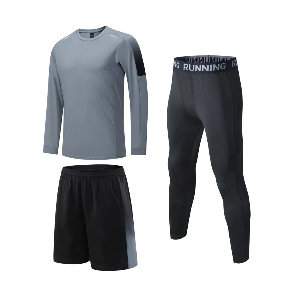 Men's Athletic 3-Piece Compression Sweater, Shorts & Pants Set - Sportswear Performance Gear