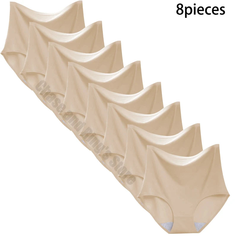 8-Pack Women’s Ice Silk Seamless Triangle Briefs - Comfortable, Tight Fit, Elastic Underwear Set