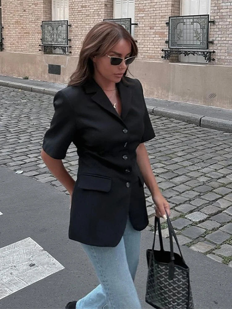 Slim Fit Women's Casual Short Sleeve Button-Up Jacket