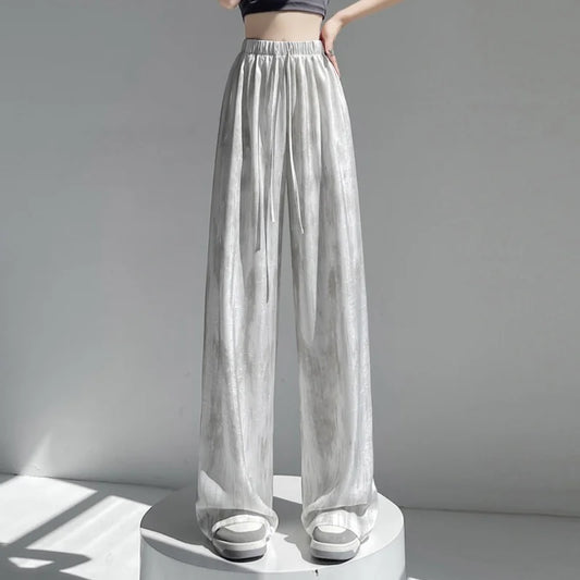 Retro Tie-Dye Wide Leg Pants for Women - Loose, Straight-Fit Boho Style Trousers