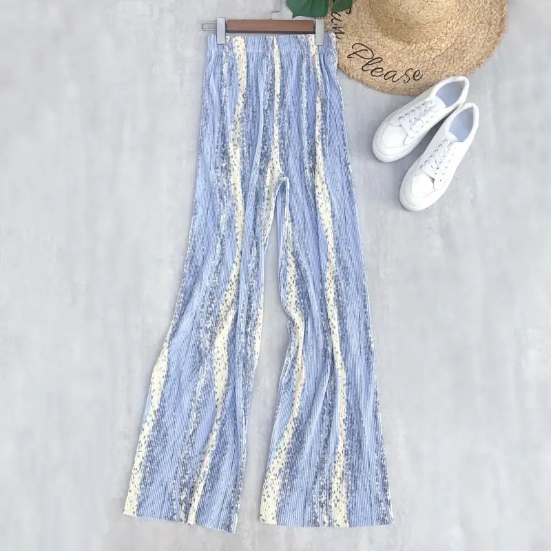 REALEFT Vintage High-Waist Printed Long Pants - Loose Wide Leg Fit- Loose Wide Leg Fit