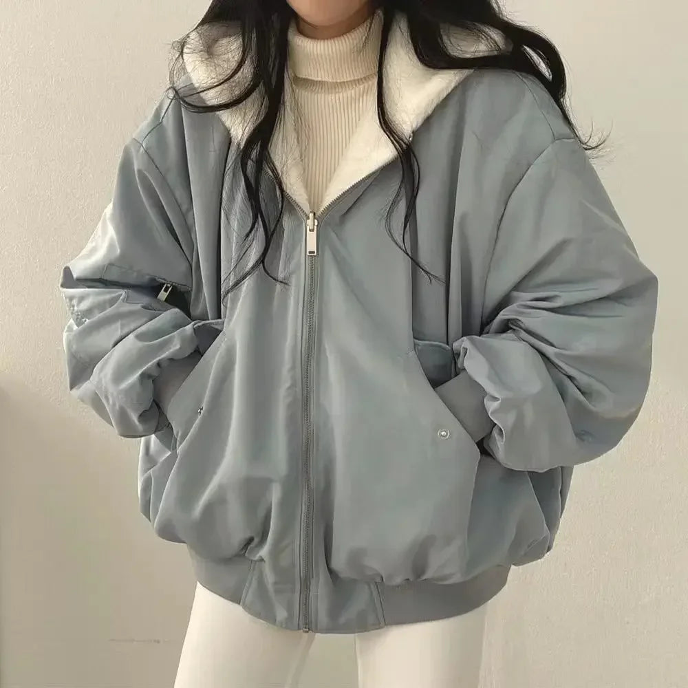 Women's Plus Size Thick Parka Jacket – Casual Oversized Zip-Up Hooded Double-Sided