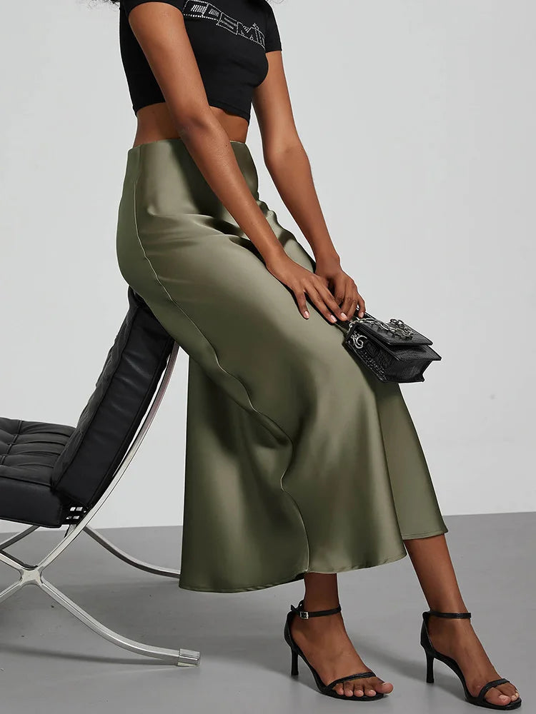 Women's Satin High-Waist Long Skirt - Elegant & Stylish Women's Maxi Skirt