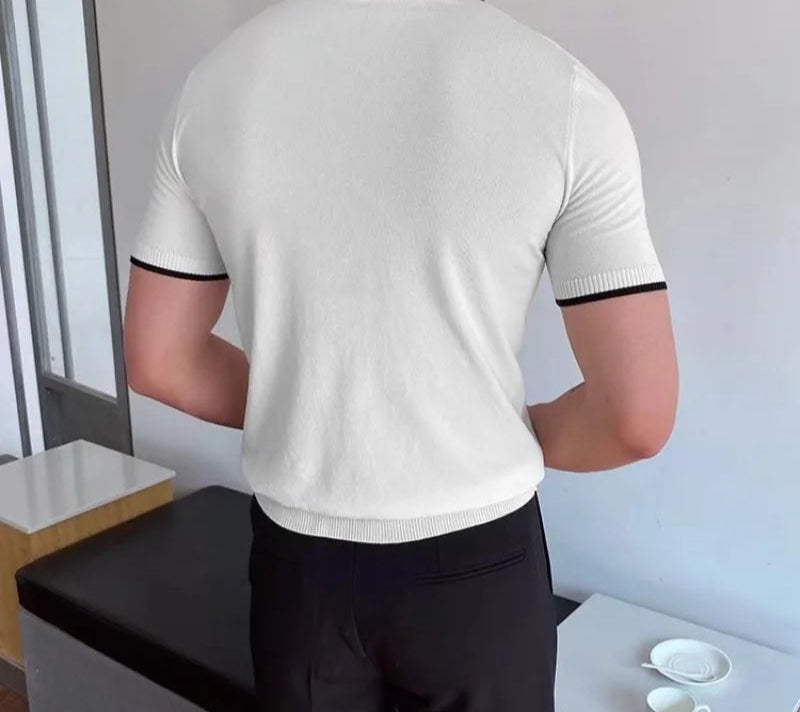 Men's Short Sleeve Polo Shirt with Turn-Down Collar