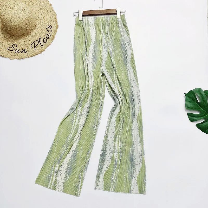REALEFT Vintage High-Waist Printed Long Pants - Loose Wide Leg Fit- Loose Wide Leg Fit