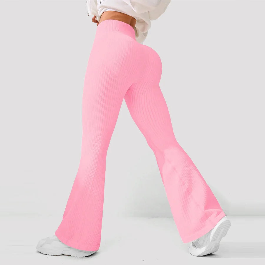 Women's High-Waisted Breathable Flared Trousers - Athleisure Fitness Pants with Stretch