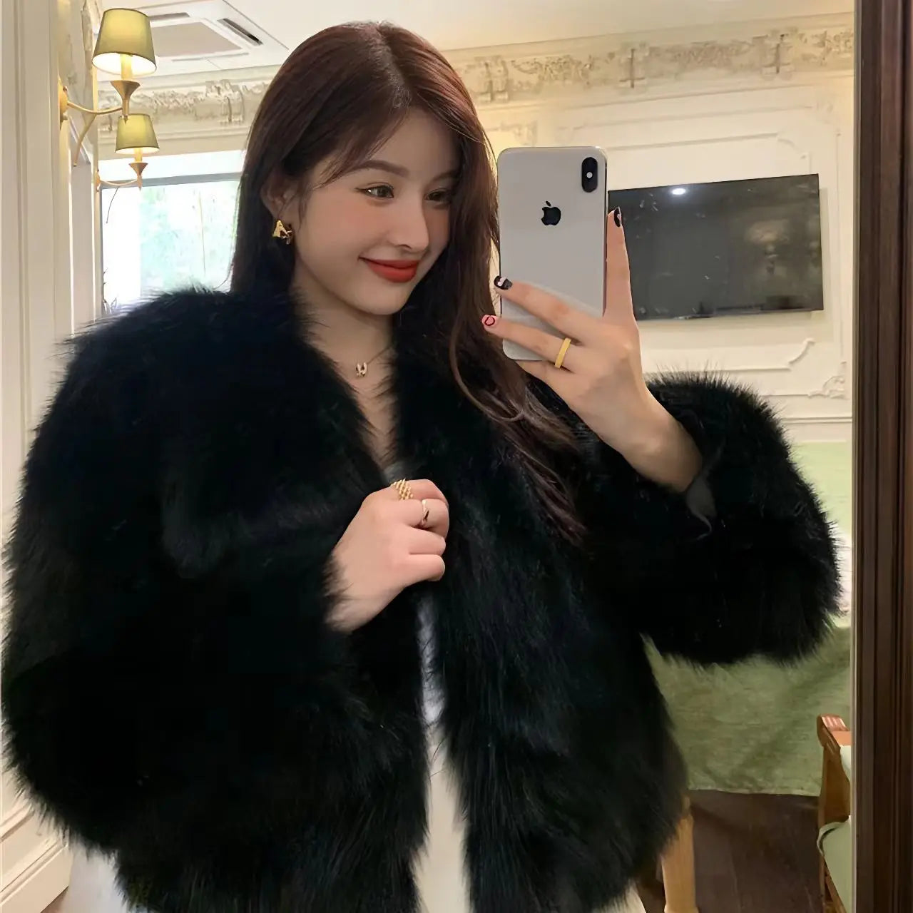 Women's Faux Fox Fur Coat – Thick & Luxurious Overcoat