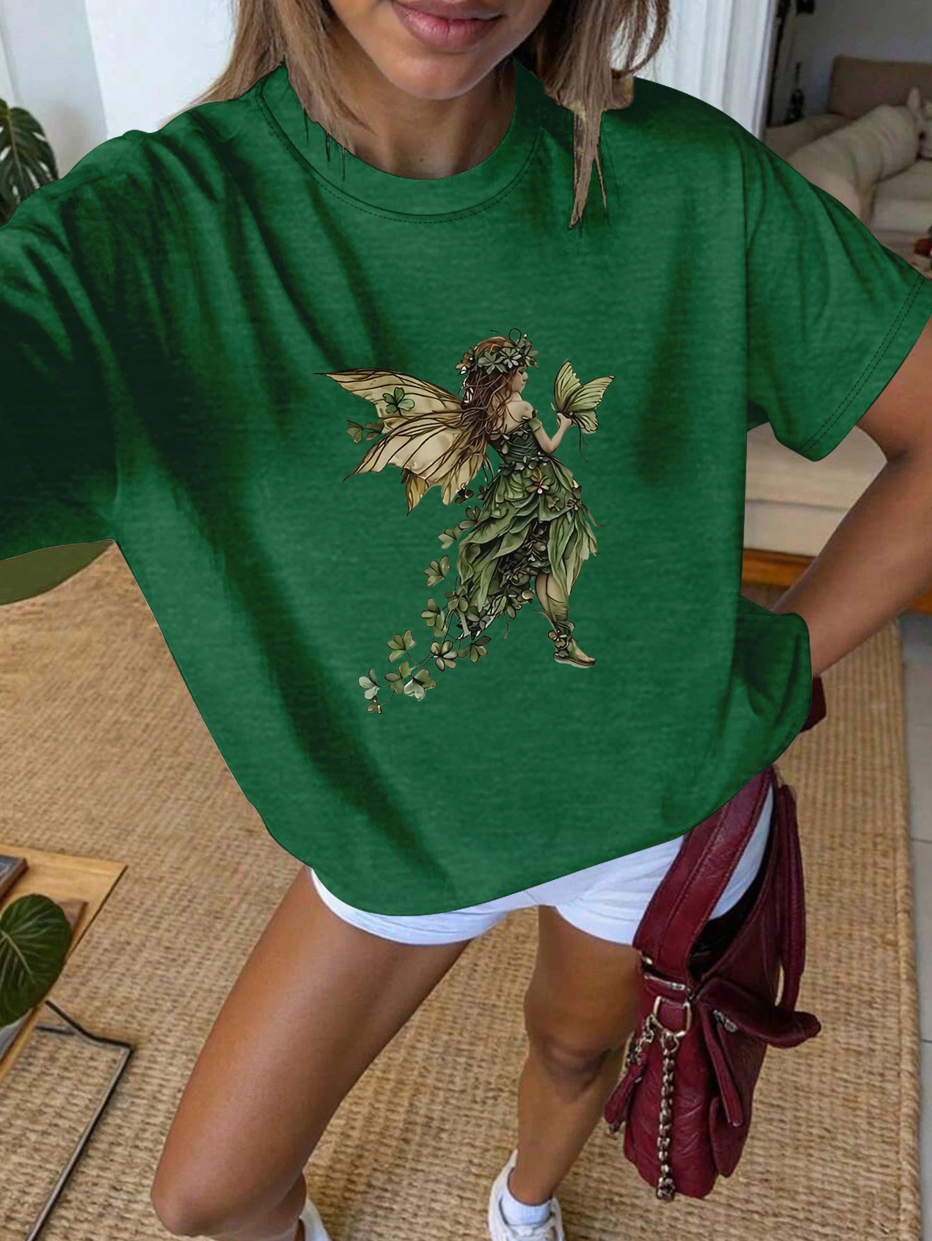 Women's Fairy Print Round Neck Short Sleeve T-Shirt