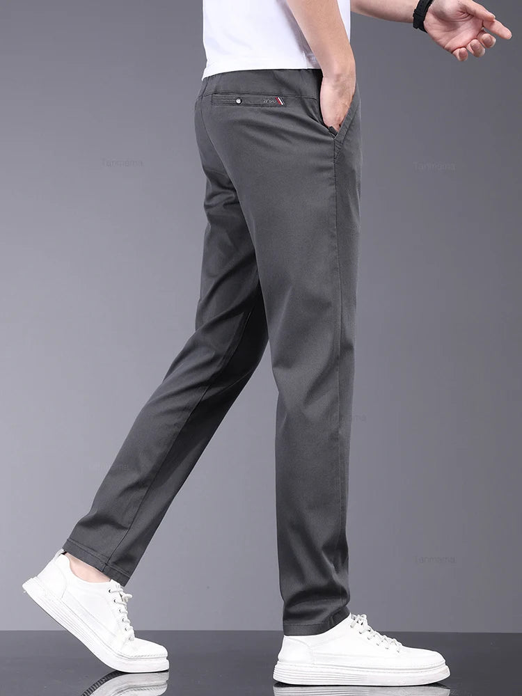Men's Slim Straight Trousers - Soft, Thin, Bamboo Fiber Fabric with Elastic Stretch