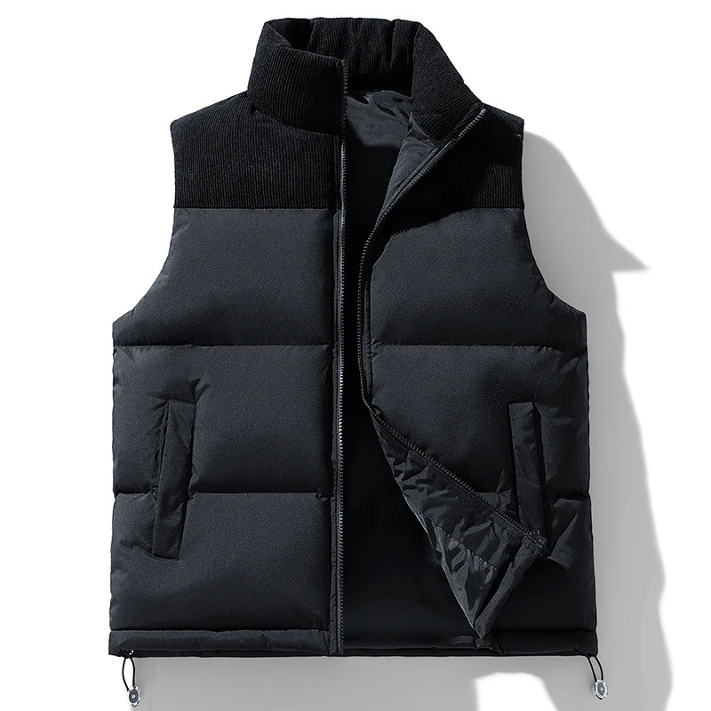 Warm Men's Cotton-Padded Vest Jacket with Full Zipper
