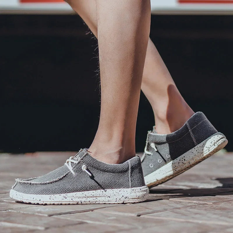 Men's Canvas Denim-Style Sneakers - Breathable Vulcanized Casual Shoes for Men