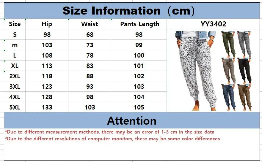 Women's Casual Lace-Up Pants in Loose Fit with Leopard Print - Various Colors