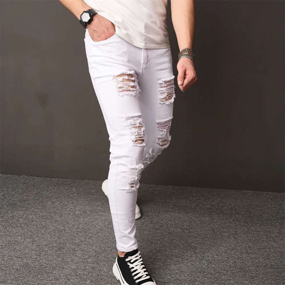 Men's Distressed Ripped Skinny Denim Pants