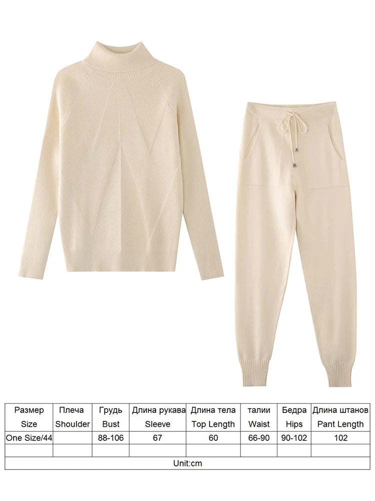 TYHRU Women's Striped Turtleneck Sweater & Drawstring Pants Set