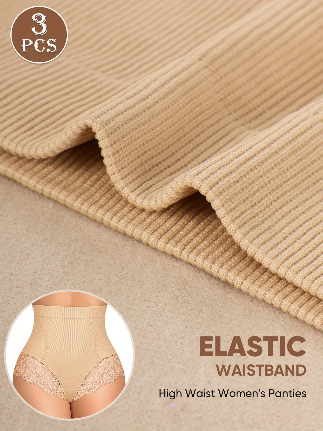 3-Piece Women's High-Waisted Tummy Control Seamless Shapewear with Lace Trim