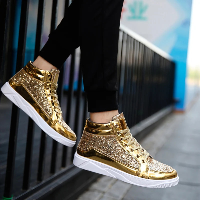 Men's High Top Sneakers - Gold, Silver & Black Color Options