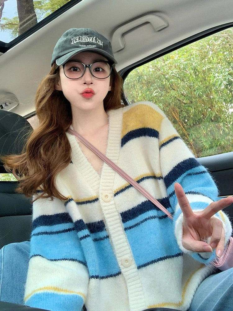 Women's Sweet Striped Knitted Cardigan Sweater