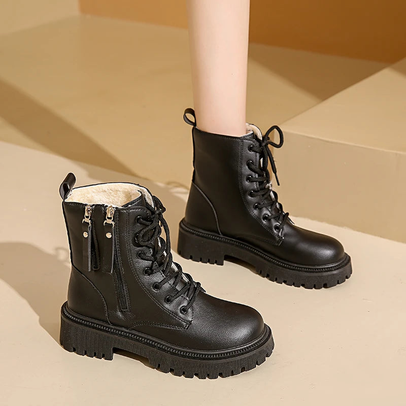 Women's Elegant Lace-Up Side Zipper Boots