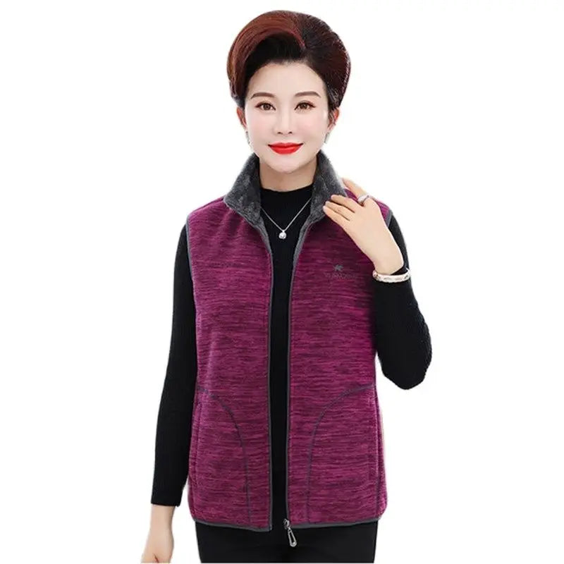 Women Polar Fleece Fabric Vest Large Sleeveless Zipper Jacket