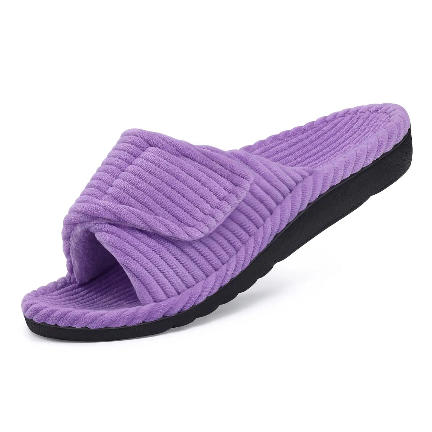 Women's Adjustable Open Toe Slippers with Corduroy Material
