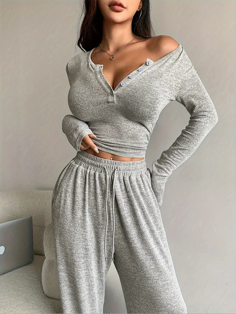 Women's Crop Top and Drawstring Pants Set - Two Piece Outfit