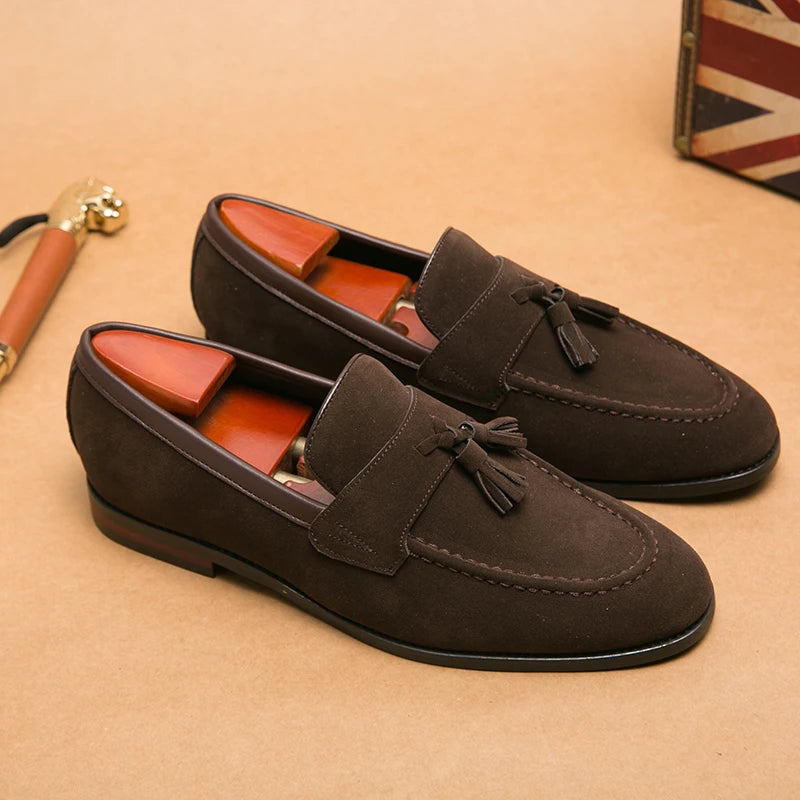 Men's Faux Suede Tassel Loafers – Comfortable Casual Flats for Men